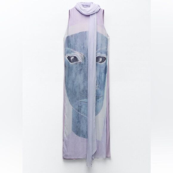 Zara flowy printed dress without scarf - Picture 7 of 11